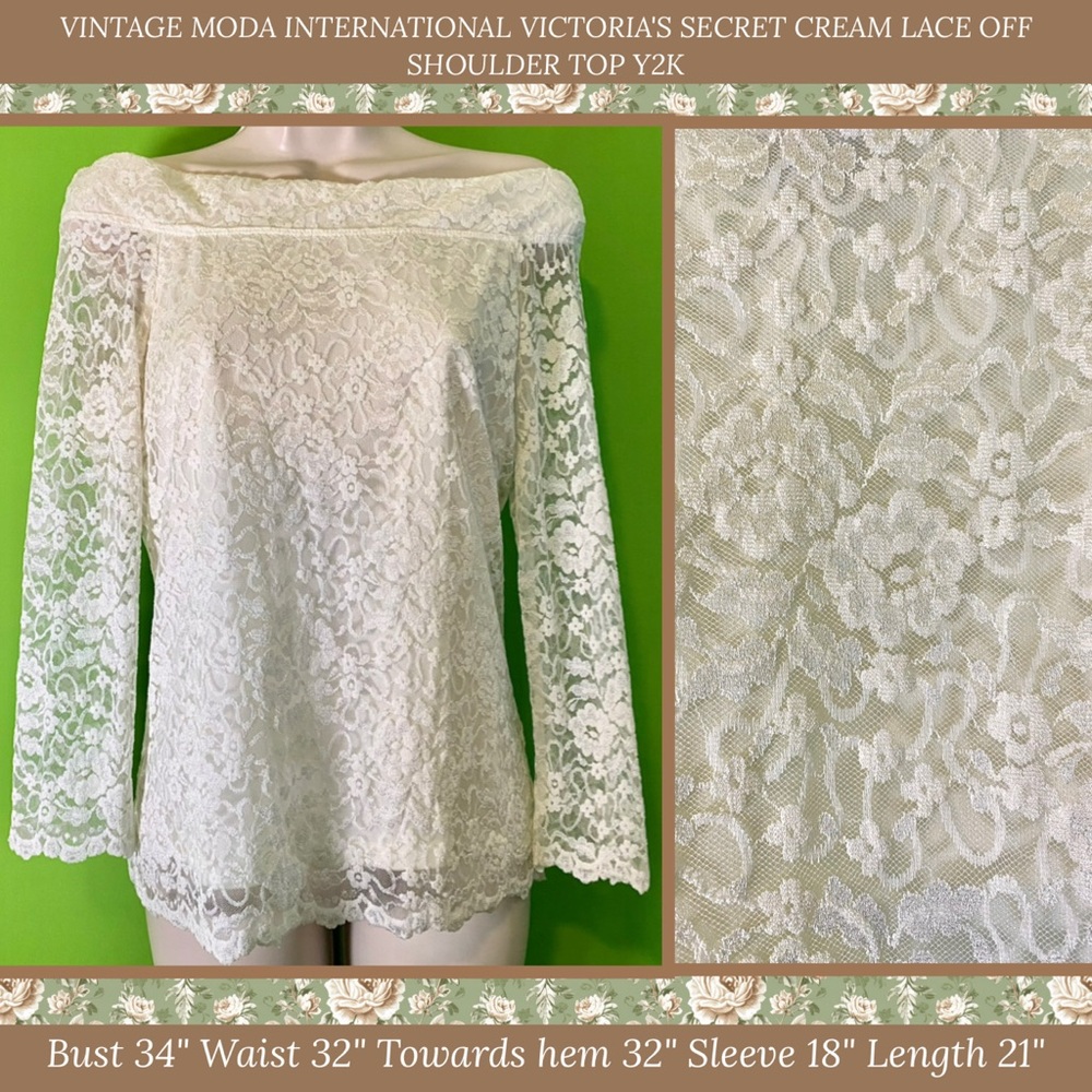 VINTAGE MODA INTERNATIONAL VICTORIA'S SECRET CREAM LACE OFF SHOULDER TOP Y2K M/L